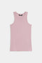 The SPLITS59 Kiki Rib Tank Full Length in light pink features a round neckline and ribbed texture, shown laid flat on a white background.