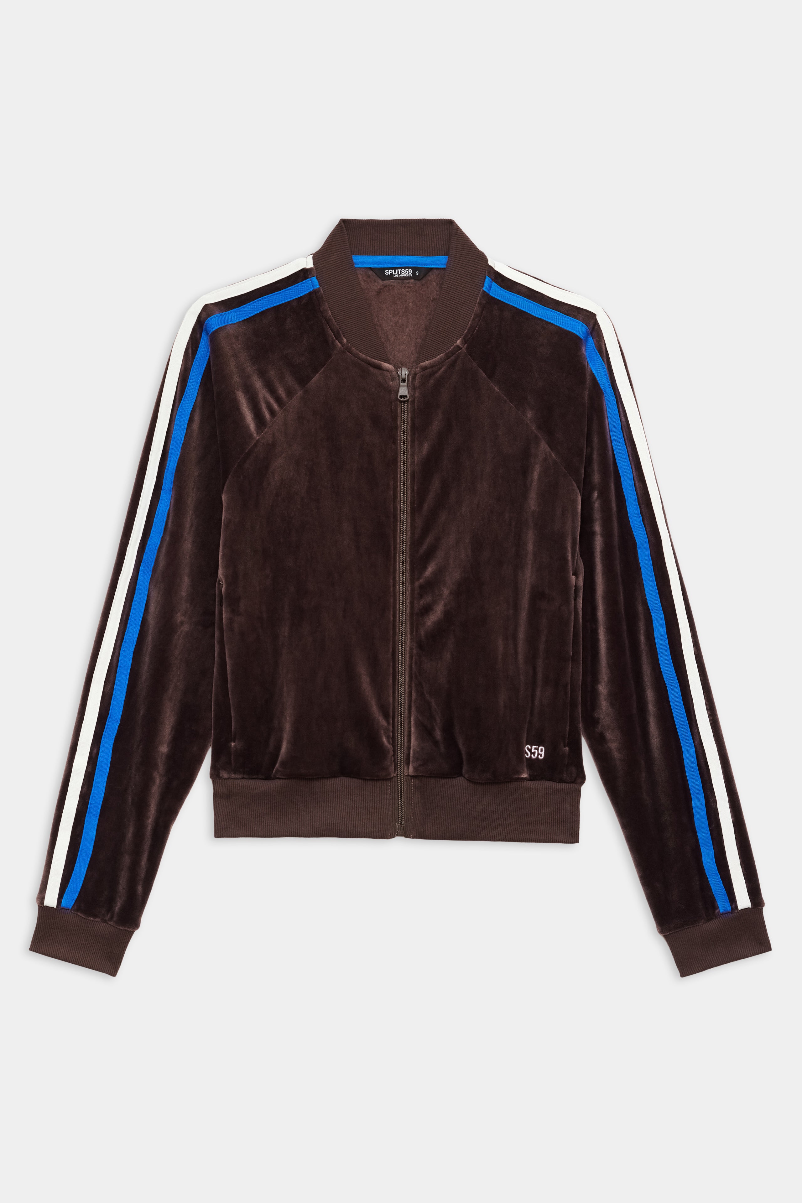 Heritage Velour Bomber - Dark Chocolate/Classic Blue