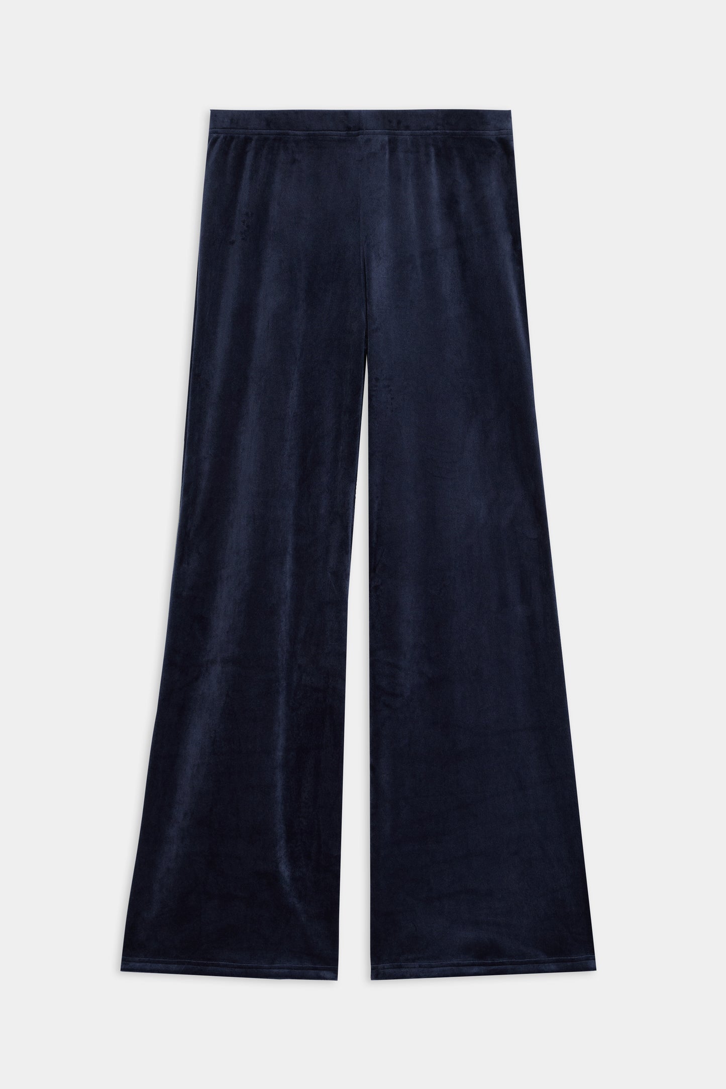SPLITS59 Joy Velour Pant in navy blue, wide-leg style, shown laid flat on a white background.