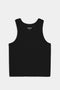 A SPLITS59 Kiki Rib Crop Tank in black on a white background, perfect for gym workouts.