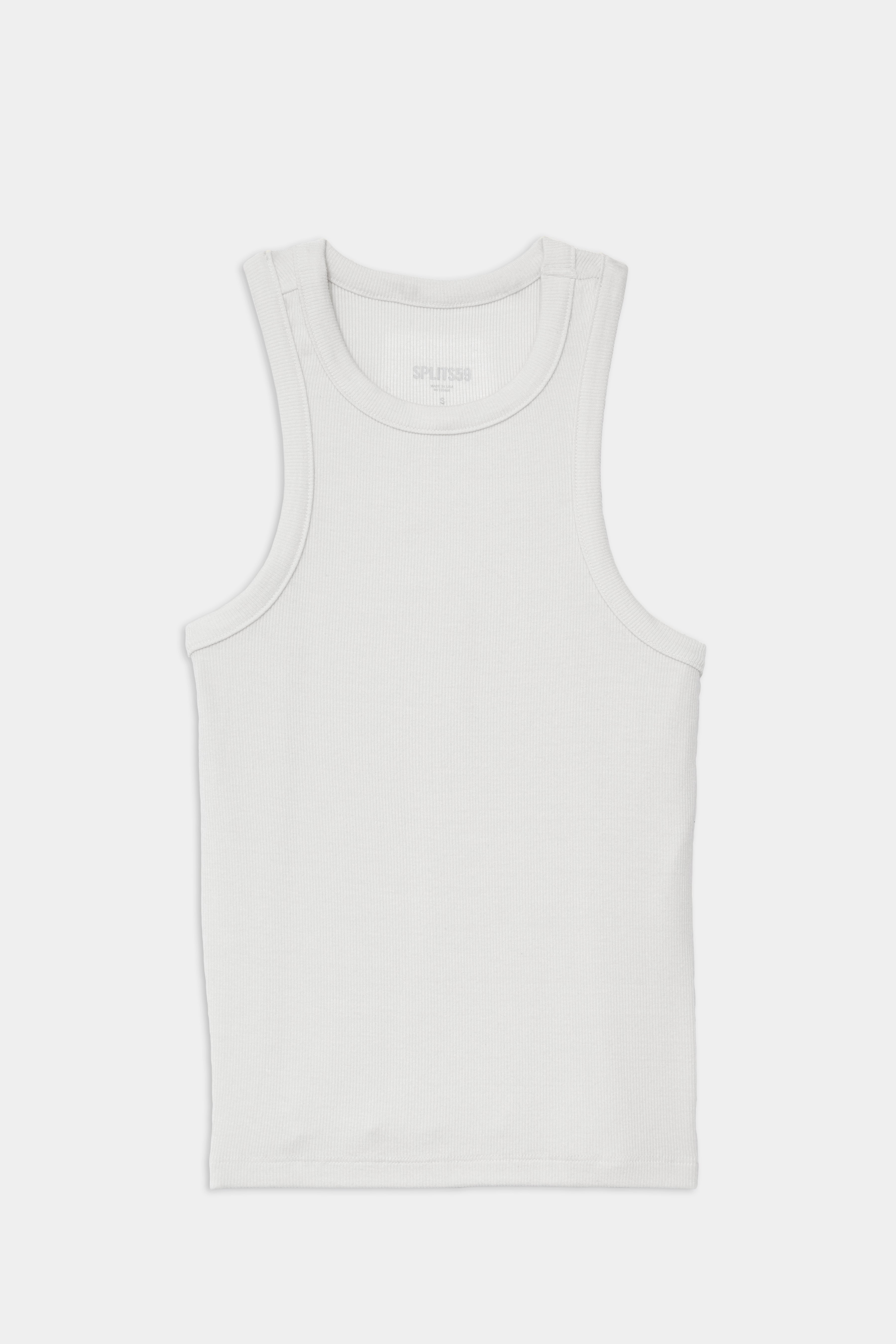 A SPLITS59 Kiki Rib Tank Full Length - White on a white background.