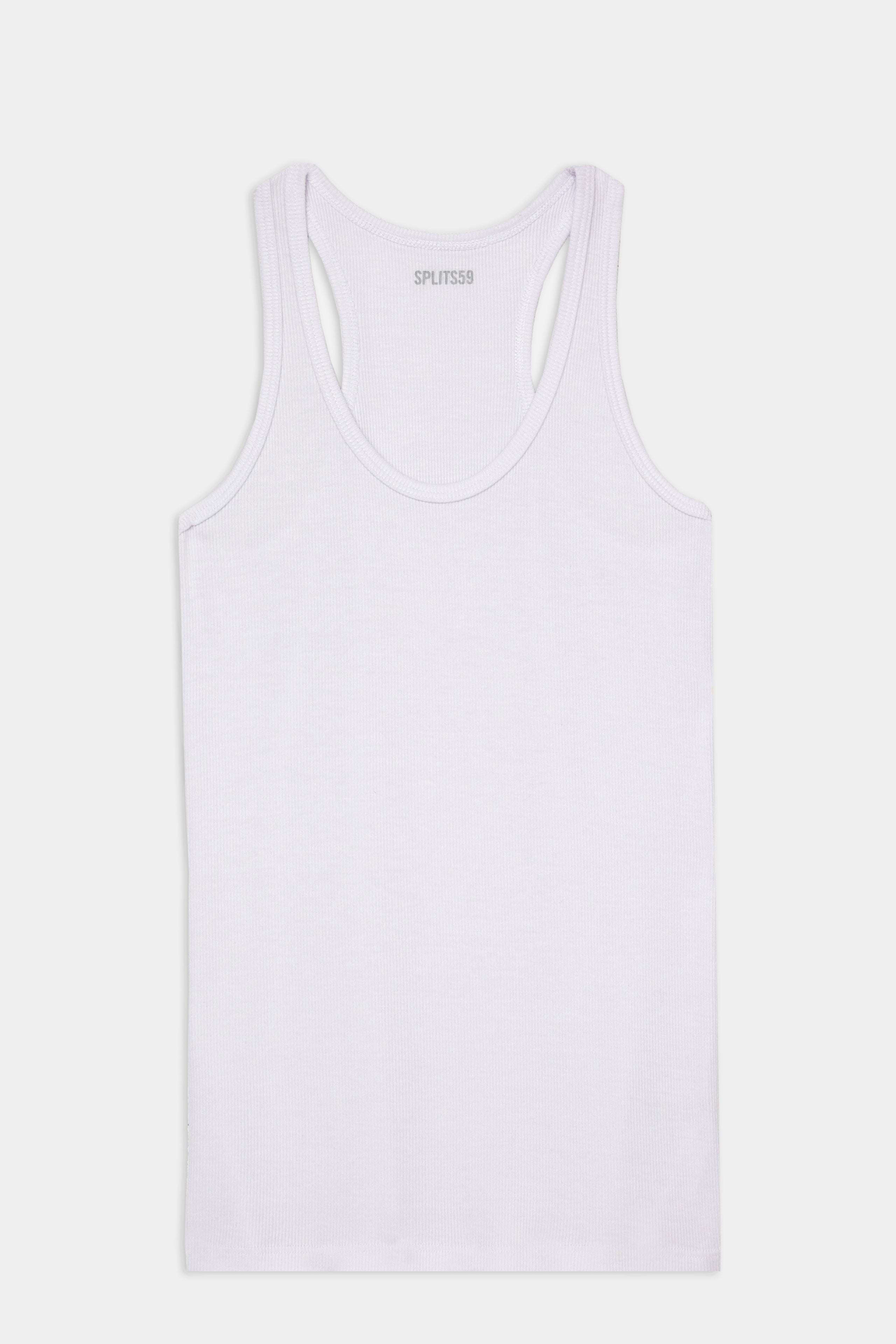 Flat view of white ribbed tank top